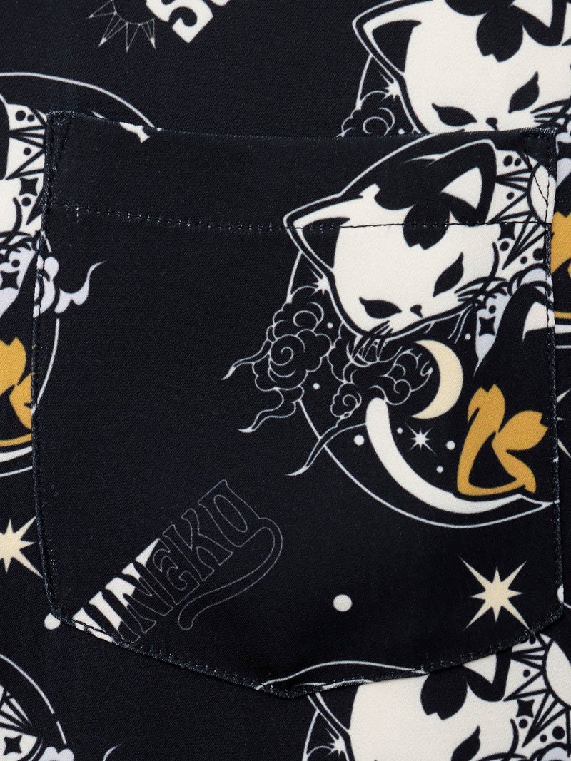 【SUMINEKO】“陰陽猫”総柄 半袖開襟シャツ