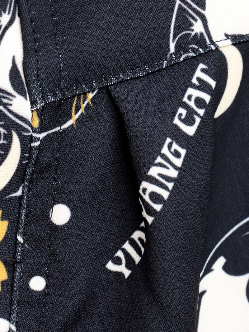 【SUMINEKO】“陰陽猫”総柄 半袖開襟シャツ