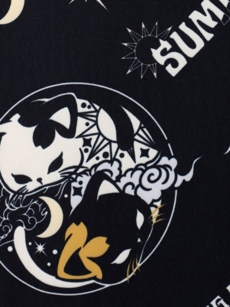 【SUMINEKO】“陰陽猫”総柄 半袖開襟シャツ