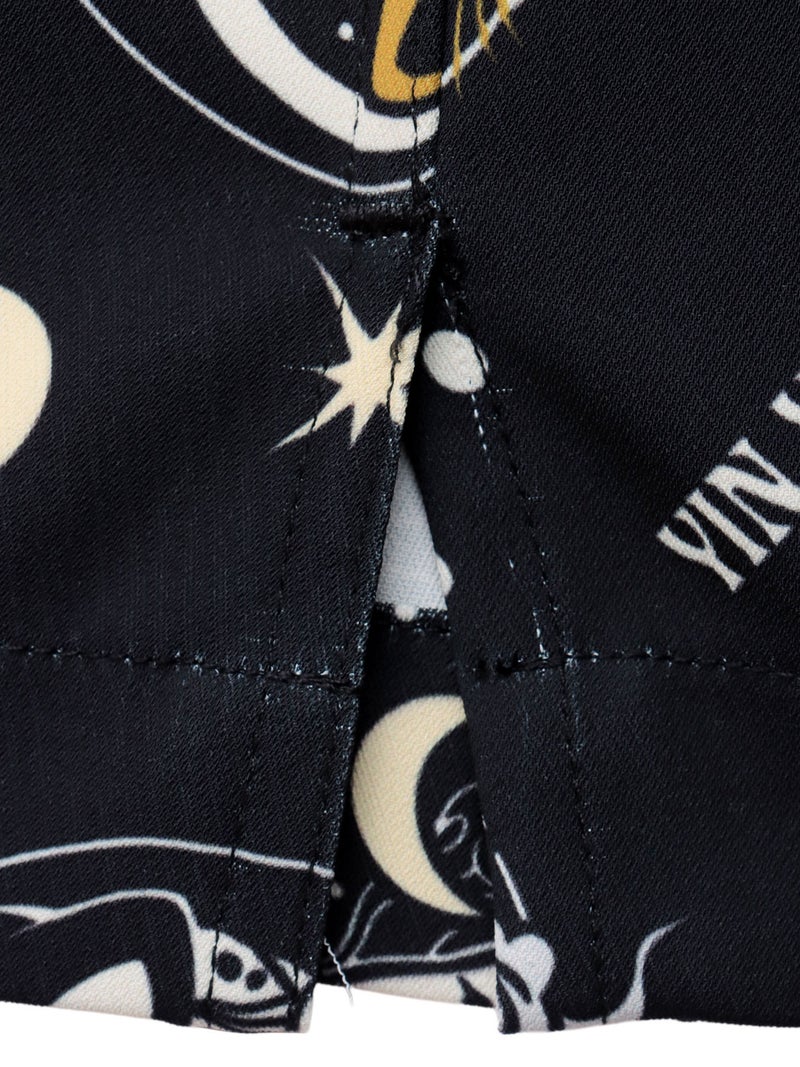 【SUMINEKO】“陰陽猫”総柄 半袖開襟シャツ