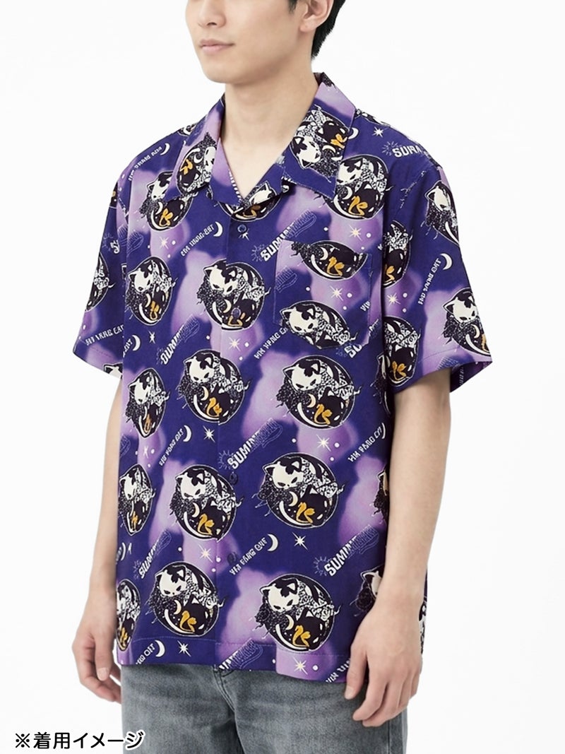 【SUMINEKO】“陰陽猫”総柄 半袖開襟シャツ