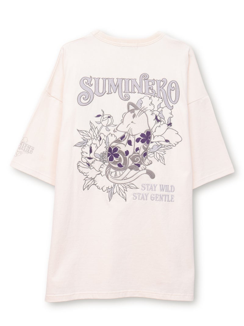 【SUMINEKO】“カリカリ猫”刺繍入りBIGシルエットTシャツ
