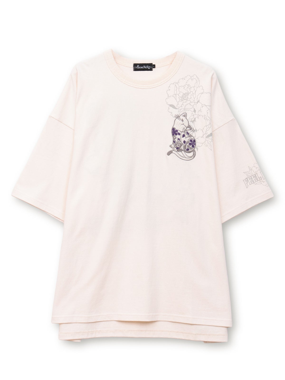 【SUMINEKO】“カリカリ猫”刺繍入りBIGシルエットTシャツ