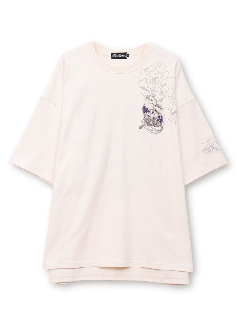 【SUMINEKO】“カリカリ猫”刺繍入りBIGシルエットTシャツ