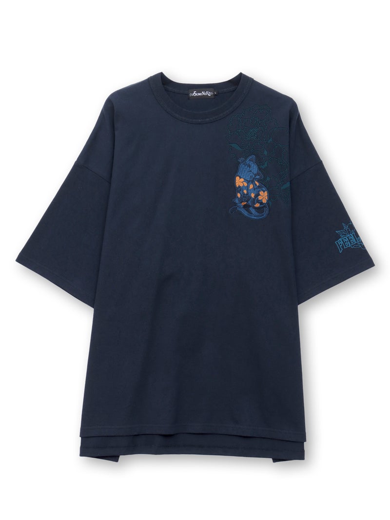 【SUMINEKO】“カリカリ猫”刺繍入りBIGシルエットTシャツ