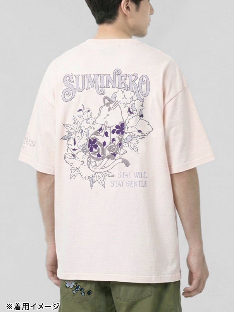 【SUMINEKO】“カリカリ猫”刺繍入りBIGシルエットTシャツ
