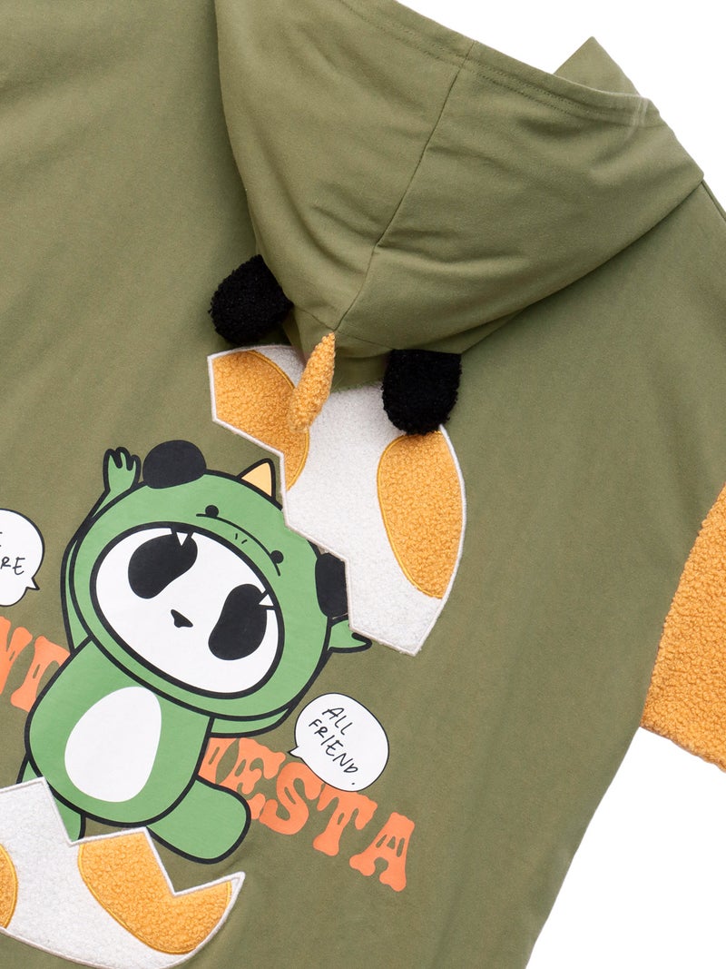 【PANDIESTA JAPAN】“ダイナソーパンダ”刺繍入りなりきり半袖パーカー〔別注〕