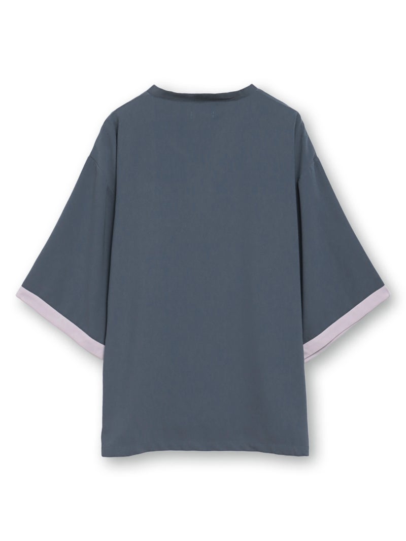 【雅結 -EN-】“狐面”総刺繍キモノスリーブ5分袖変形Tシャツ