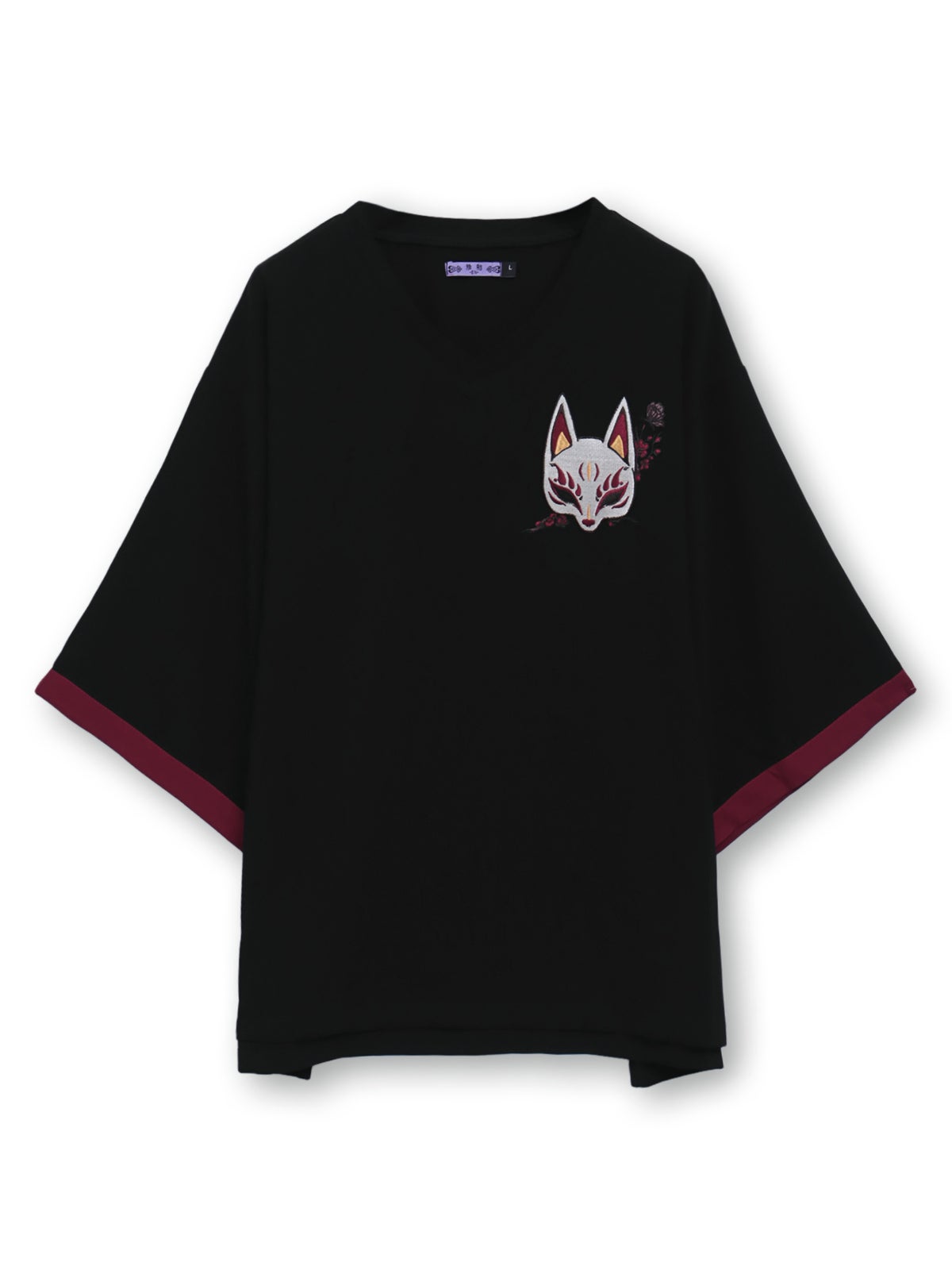 【雅結 -EN-】“狐面”総刺繍キモノスリーブ5分袖変形Tシャツ