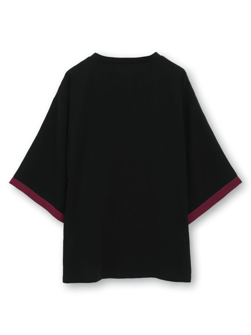 【雅結 -EN-】“狐面”総刺繍キモノスリーブ5分袖変形Tシャツ