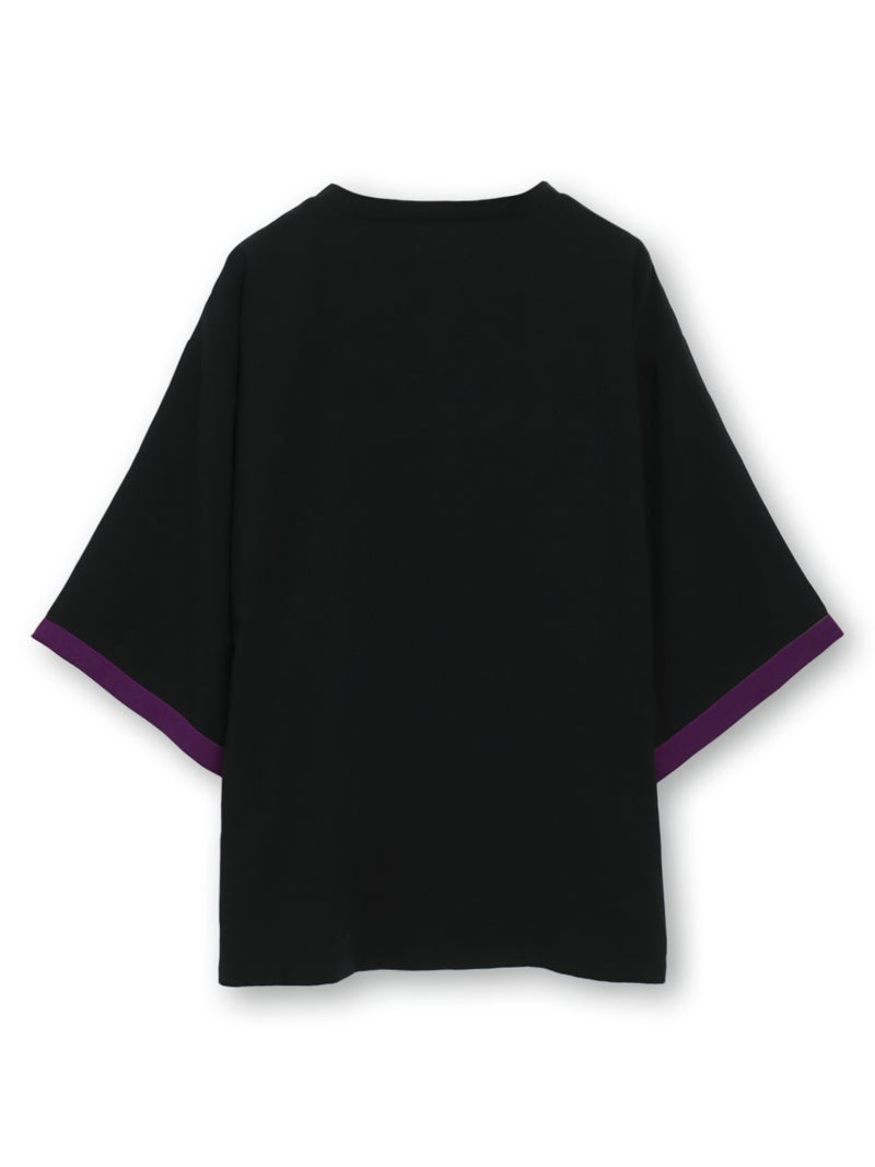 【雅結 -EN-】“狐面”総刺繍キモノスリーブ5分袖変形Tシャツ