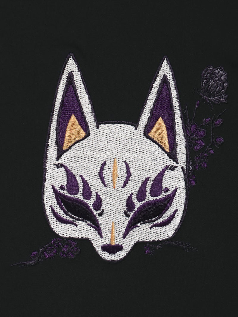 【雅結 -EN-】“狐面”総刺繍キモノスリーブ5分袖変形Tシャツ