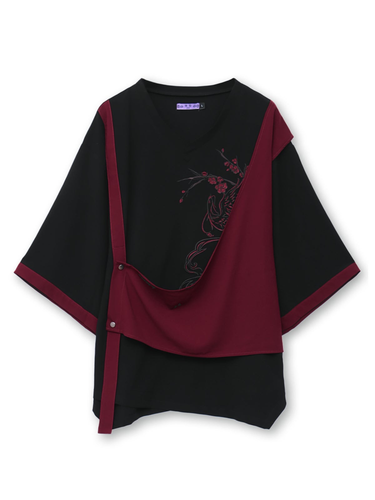 【雅結 -EN-】“鳳凰と梅”刺繍入り袈裟風キモノスリーブTシャツ