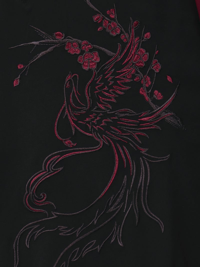 【雅結 -EN-】“鳳凰と梅”刺繍入り袈裟風キモノスリーブTシャツ