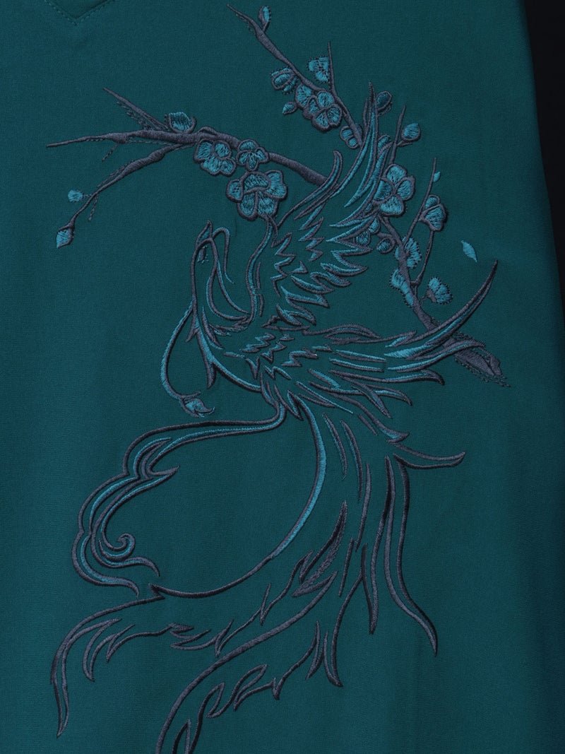 【雅結 -EN-】“鳳凰と梅”刺繍入り袈裟風キモノスリーブTシャツ