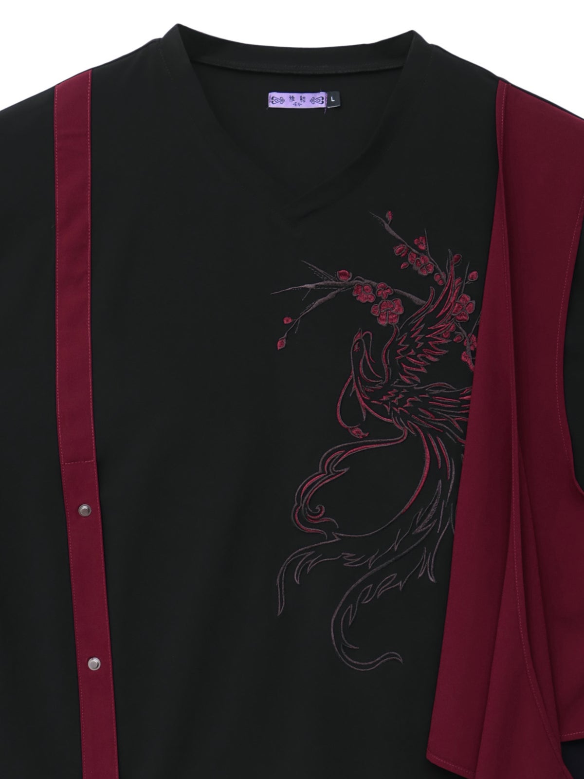 【雅結 -EN-】“鳳凰と梅”刺繍入り袈裟風キモノスリーブTシャツ