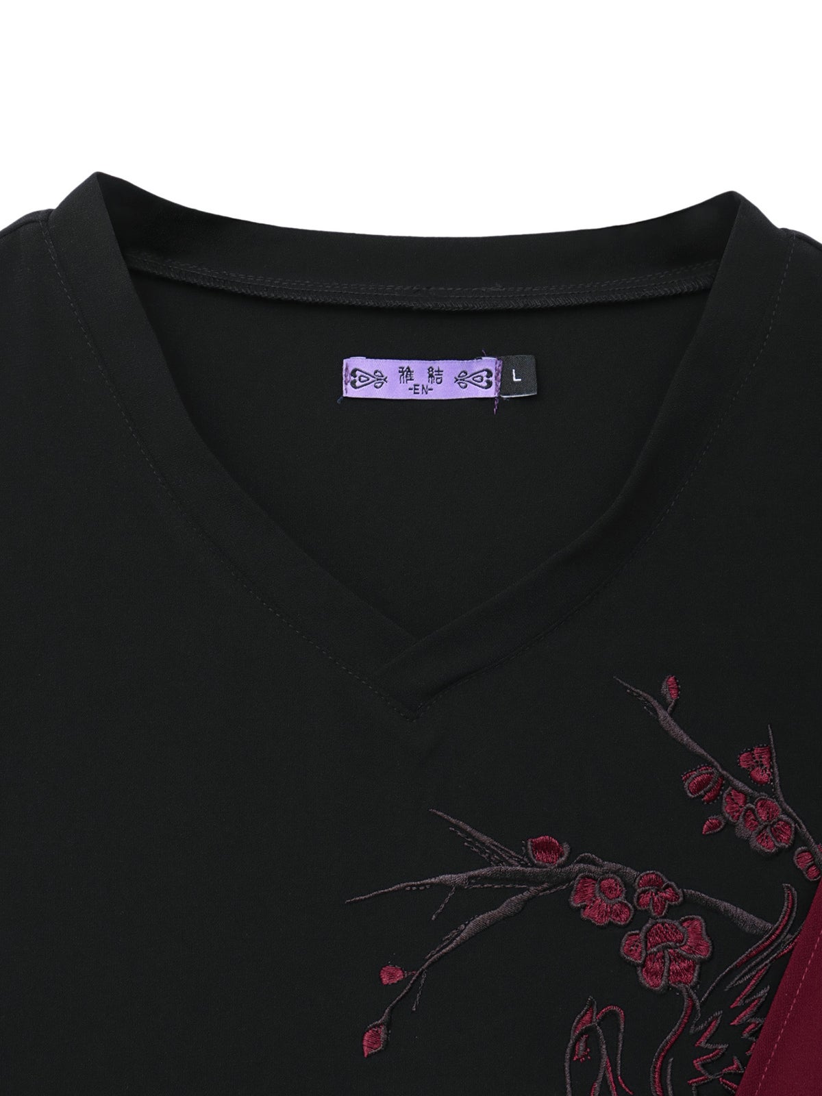 【雅結 -EN-】“鳳凰と梅”刺繍入り袈裟風キモノスリーブTシャツ