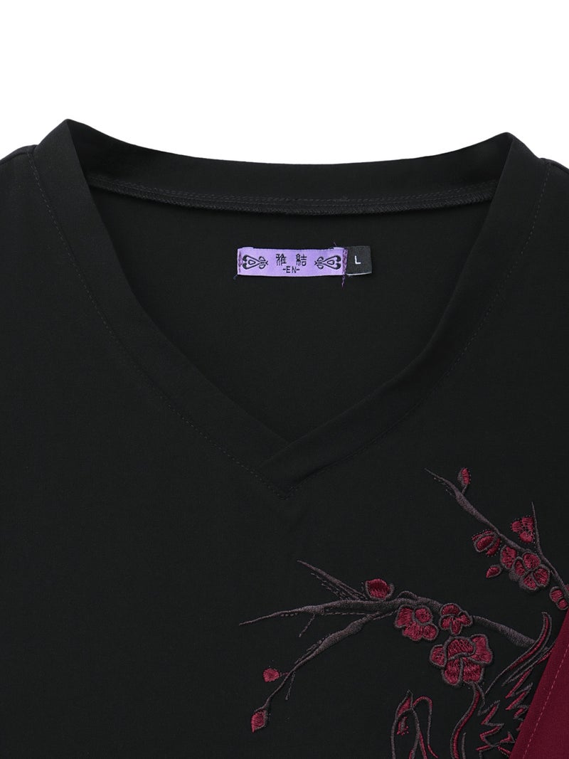 【雅結 -EN-】“鳳凰と梅”刺繍入り袈裟風キモノスリーブTシャツ