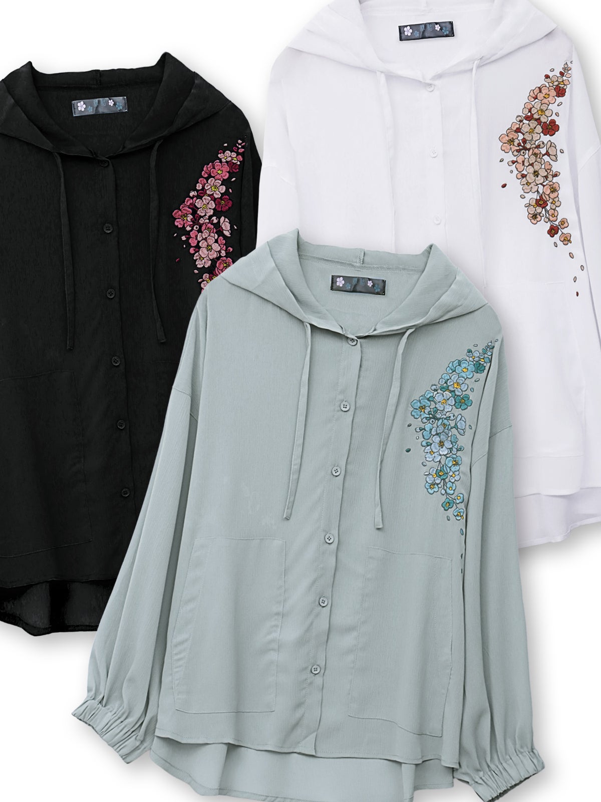 【雅結】桜刺繍 楊柳素材ブラウスパーカー