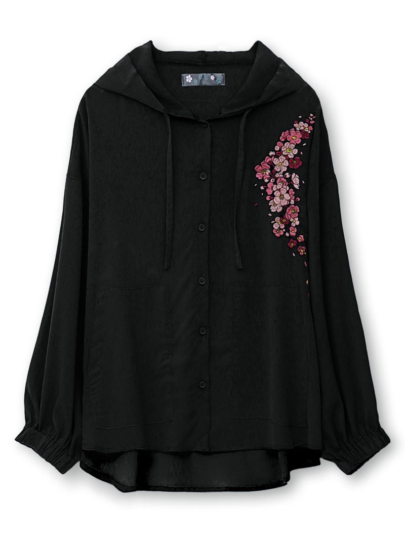 【雅結】桜刺繍 楊柳素材ブラウスパーカー