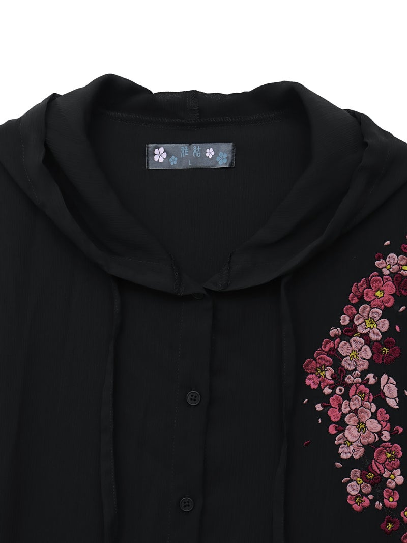 【雅結】桜刺繍 楊柳素材ブラウスパーカー