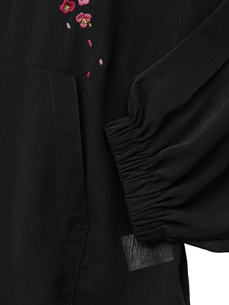 【雅結】桜刺繍 楊柳素材ブラウスパーカー