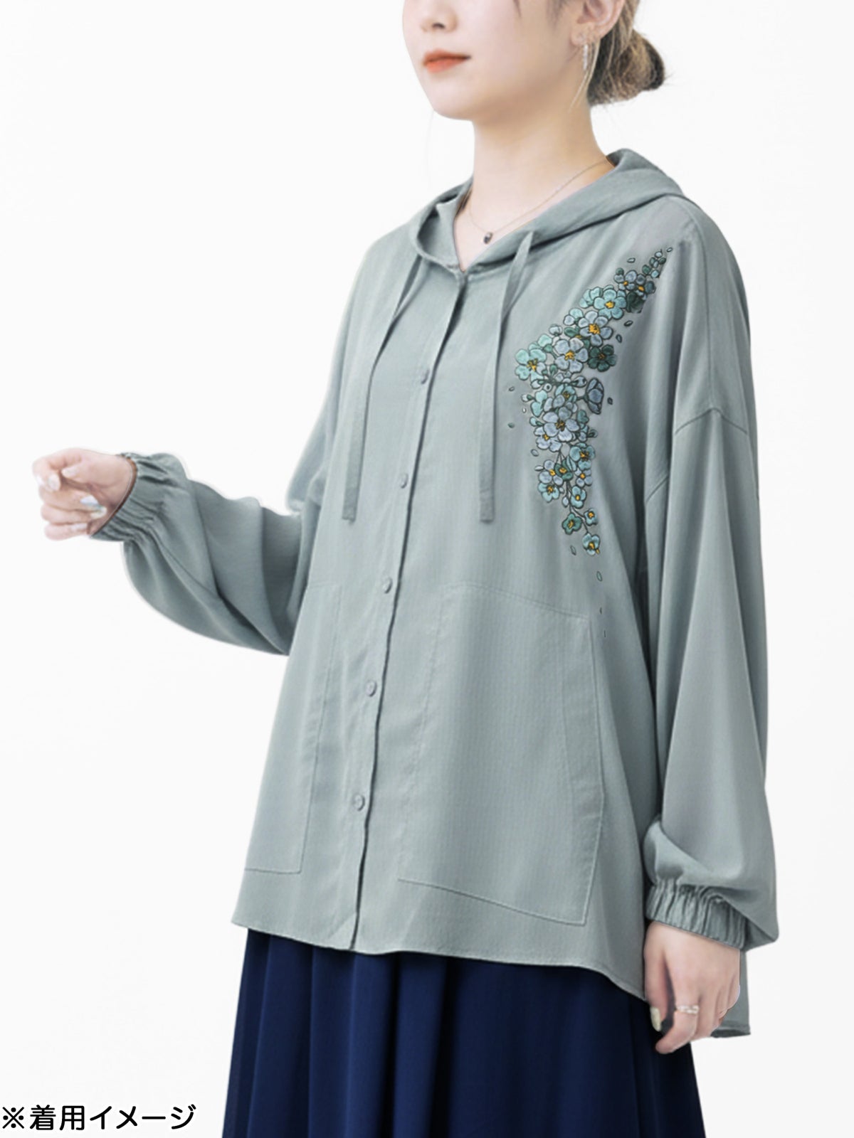 【雅結】桜刺繍 楊柳素材ブラウスパーカー
