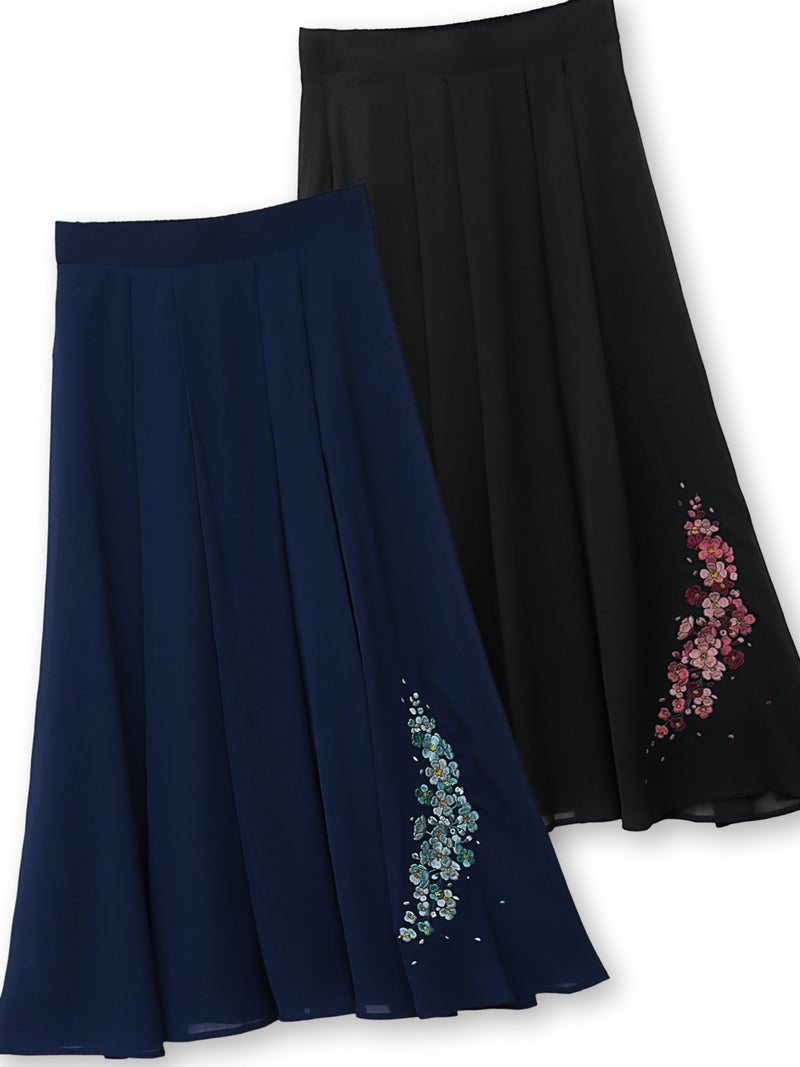 【雅結】桜刺繍 楊柳素材スカート