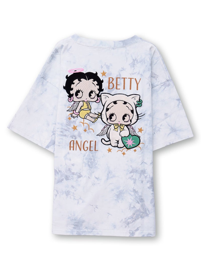 【BETTY BOOP】“エンジェルWベイビーベティ”刺繍入りTシャツ〔別注〕