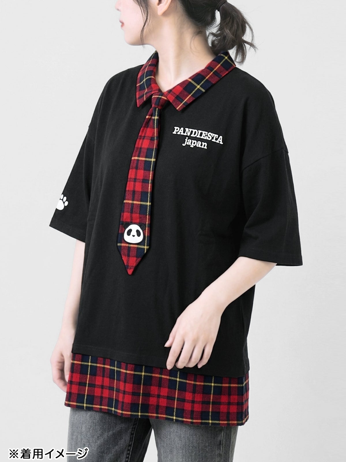 【PANDIESTA JAPAN】パンダネクタイ付き刺繍入りTシャツ