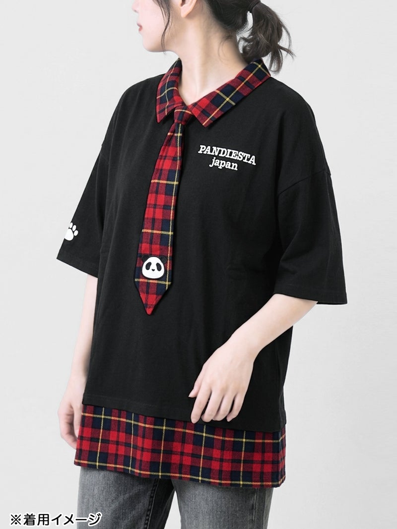 【PANDIESTA JAPAN】パンダネクタイ付き刺繍入りTシャツ