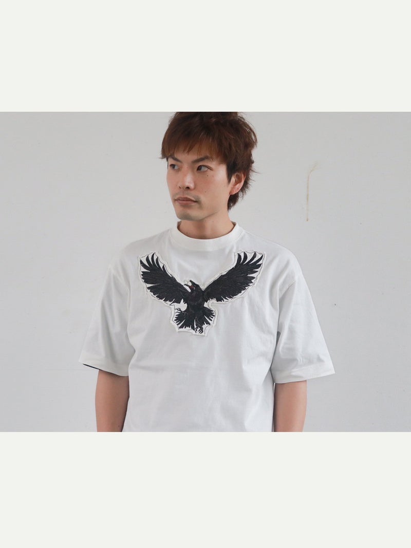 【DAKU】カラス刺繍 ダメージ加工Tシャツ