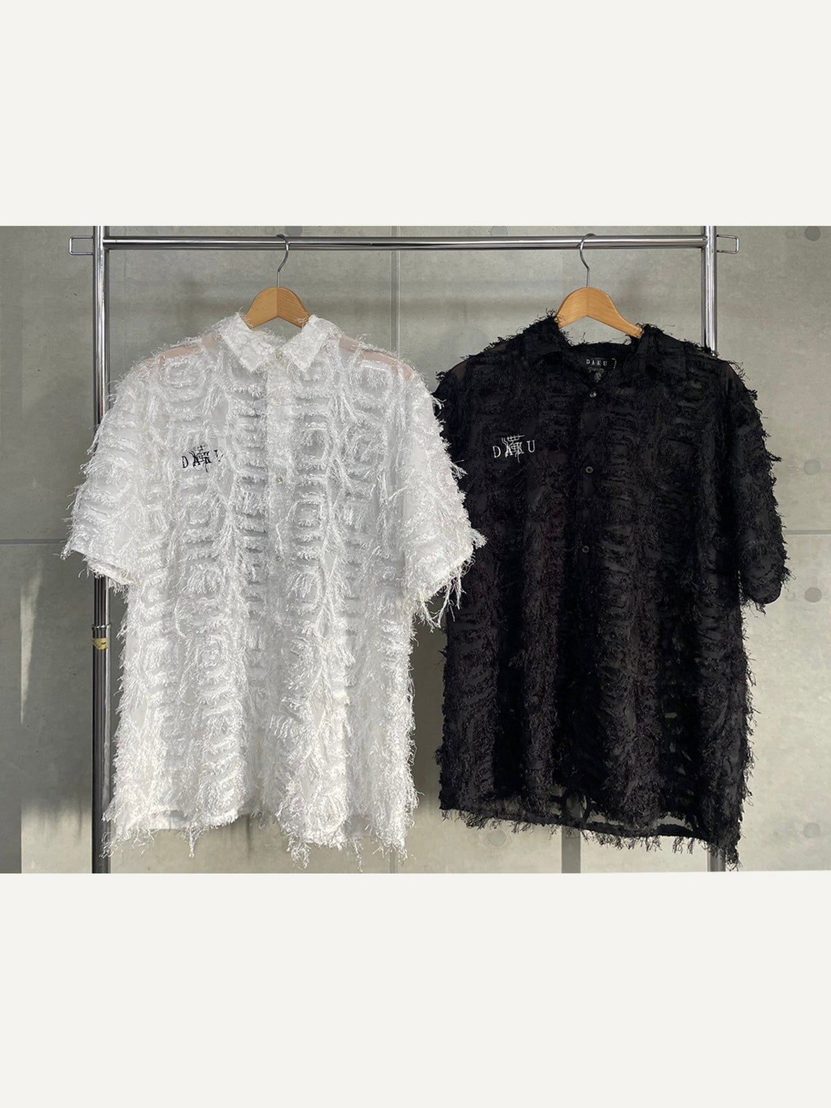 【DAKU】カラス刺繍シアー素材 半袖シャギーシャツ