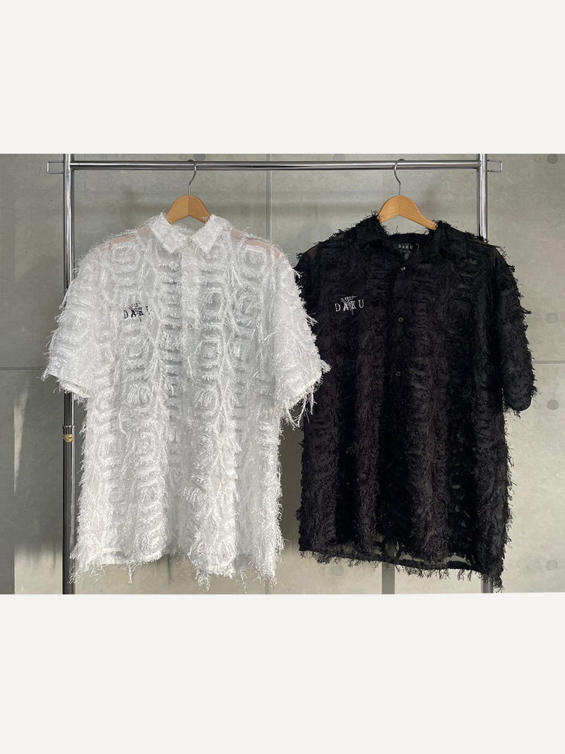 【DAKU】カラス刺繍シアー素材 半袖シャギーシャツ