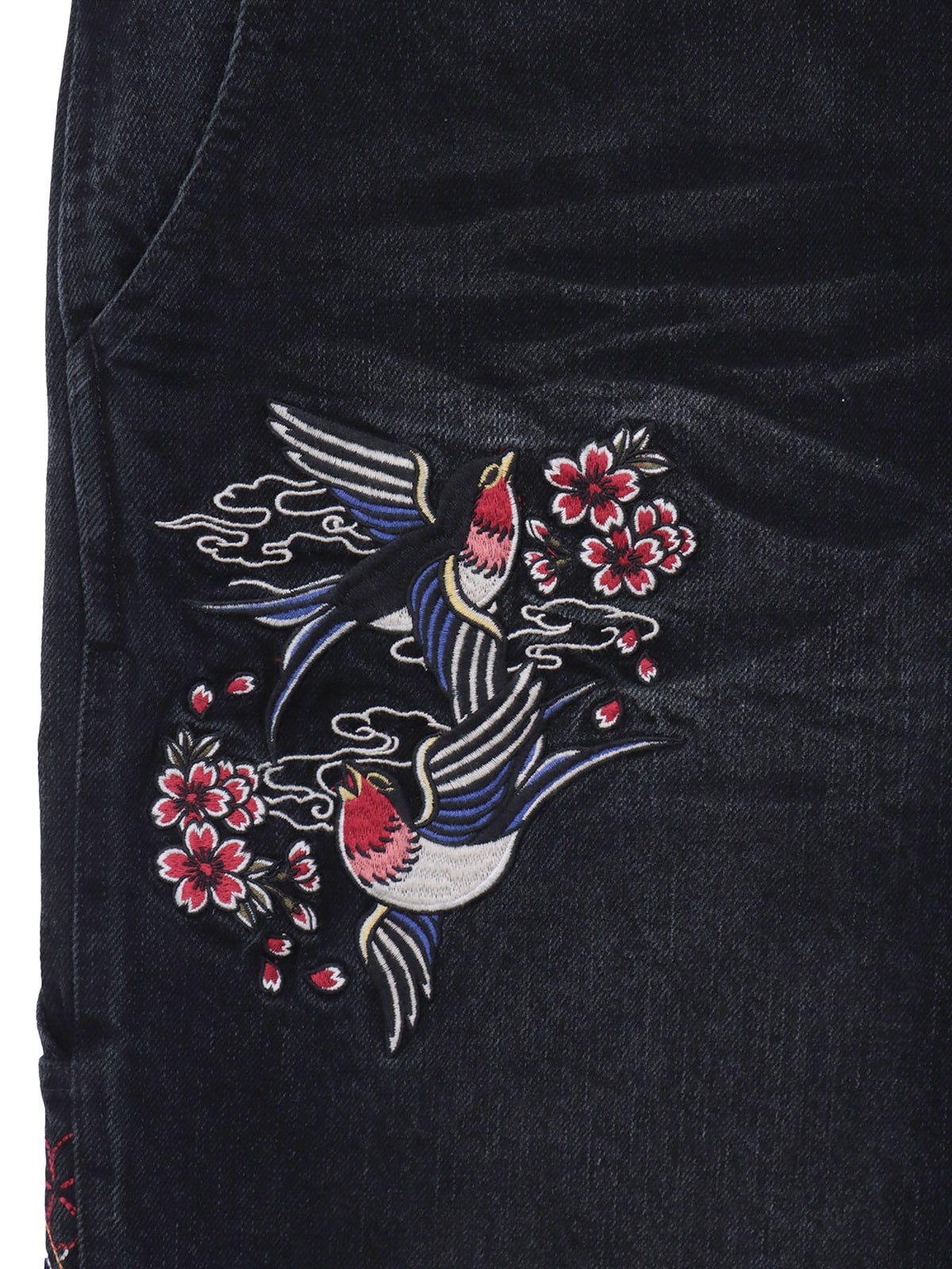 【SUMINEKO】“ツバメと振り向き猫”総刺繍デニムショーツ