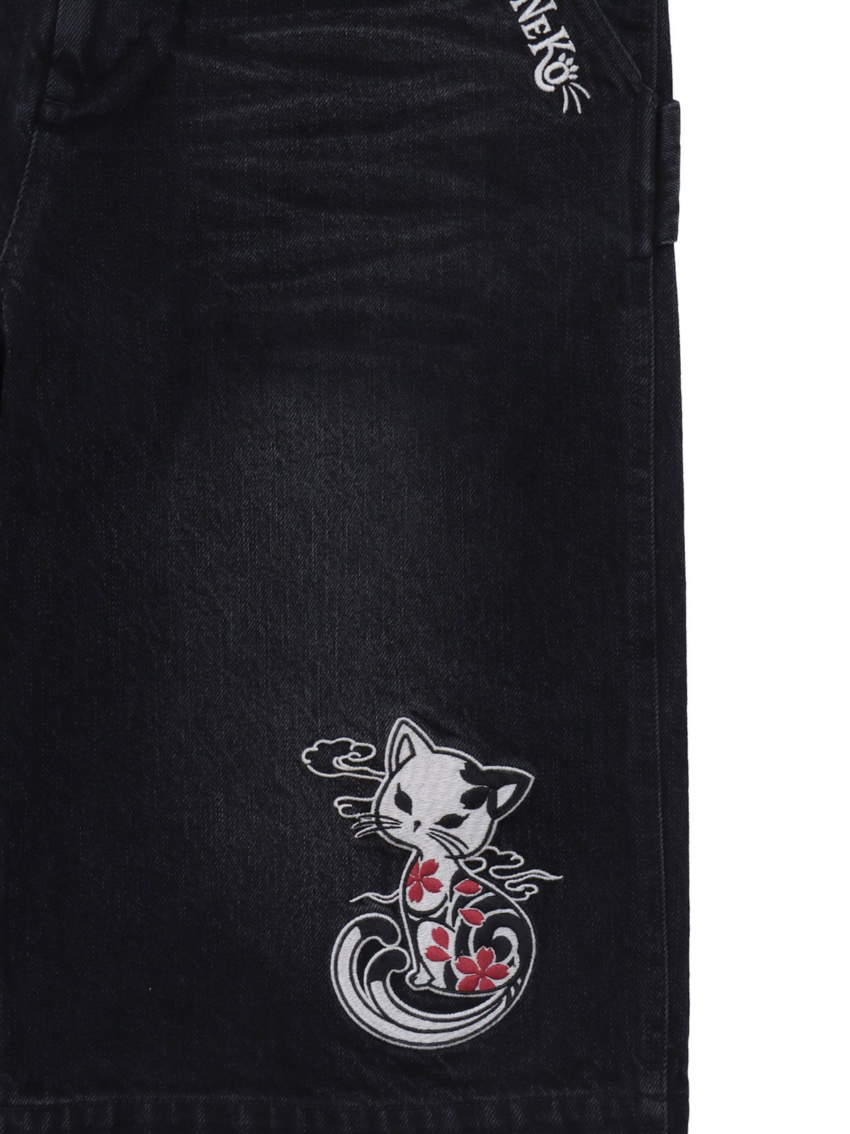 【SUMINEKO】“ツバメと振り向き猫”総刺繍デニムショーツ