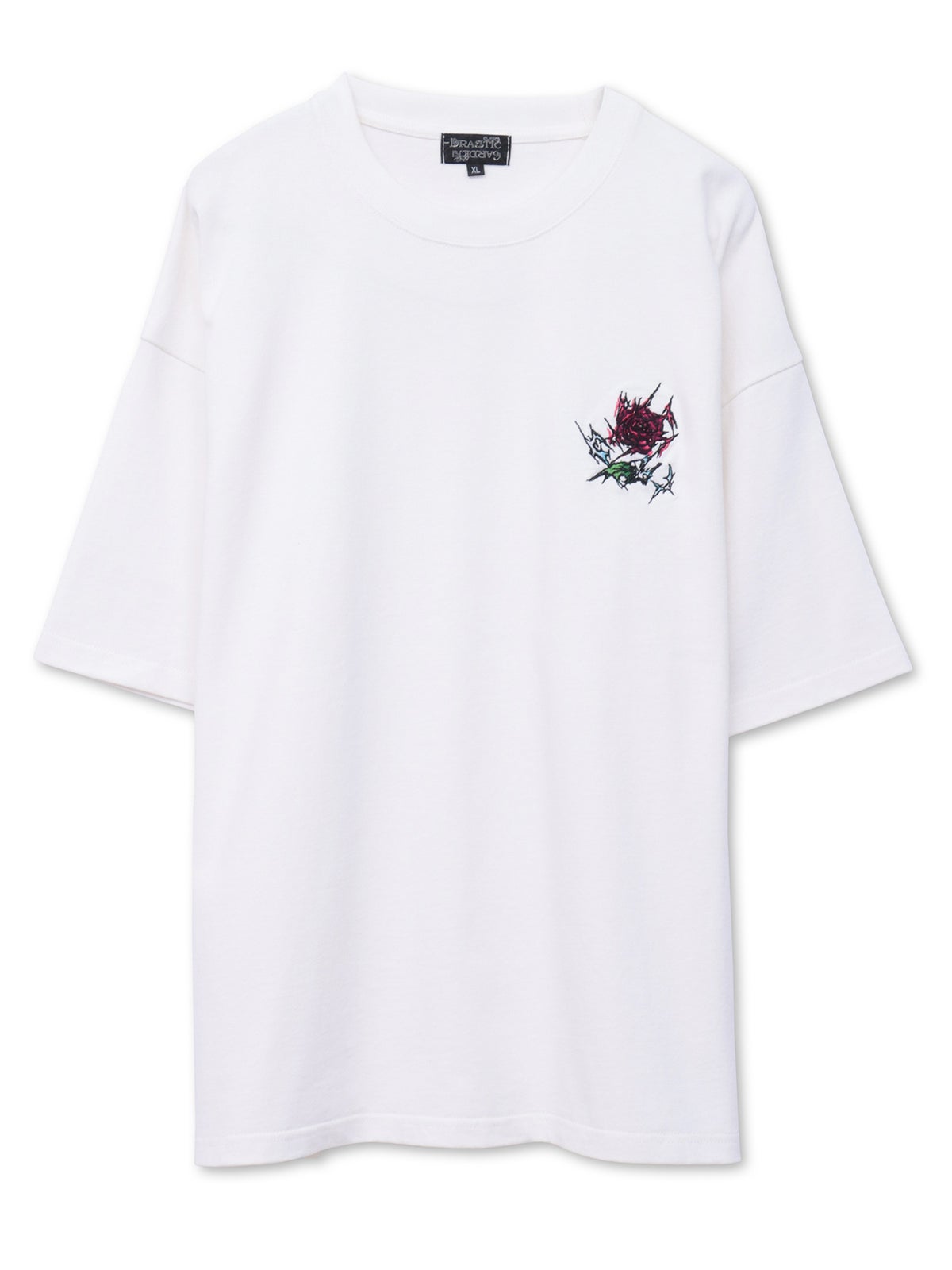 【DRASTIC GARDEN】“稲妻の薔薇”ワンポイント刺繍Tシャツ