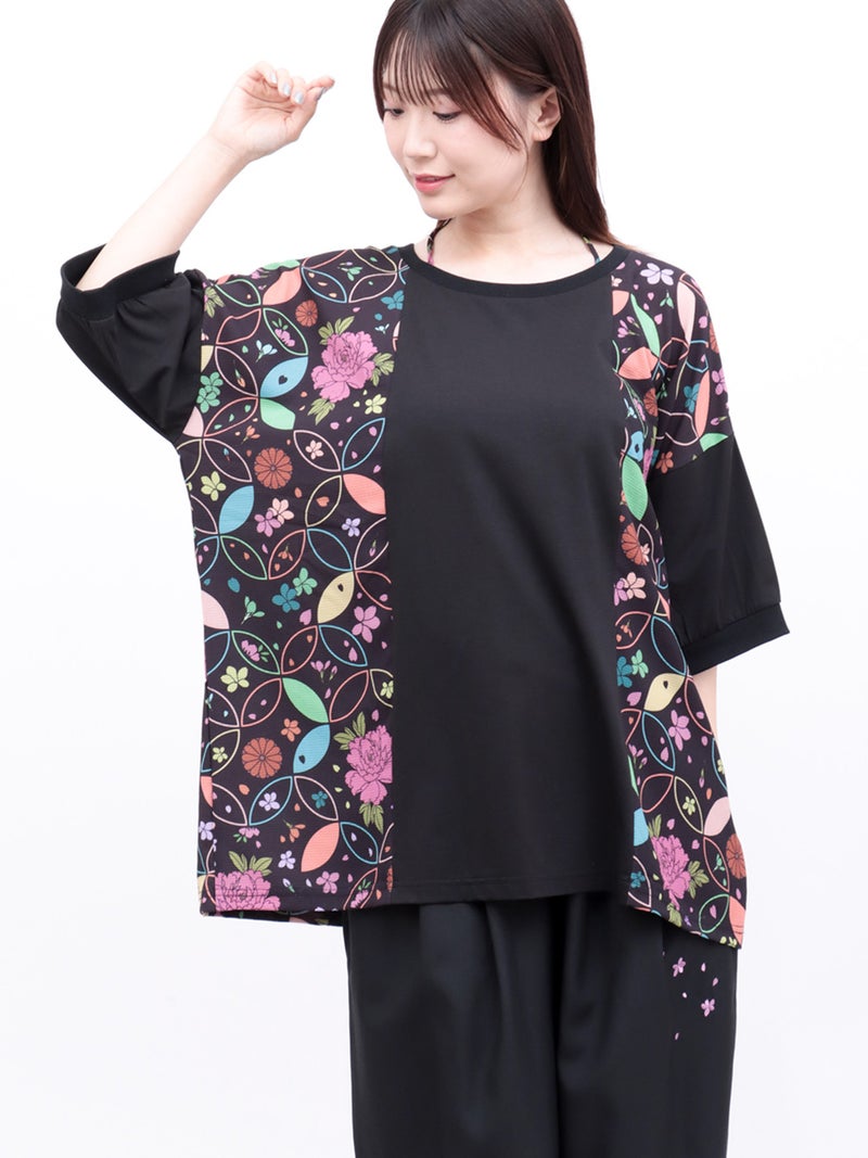 【雅結】和生地切り替え 接触冷感素材ドルマンTシャツ