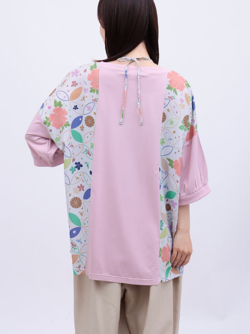 【雅結】和生地切り替え 接触冷感素材ドルマンTシャツ