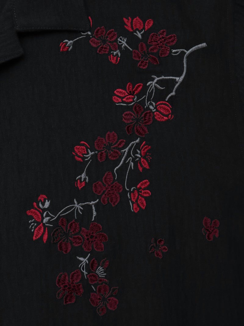【雅結】桜刺繍 オープンカラー半袖シャツ