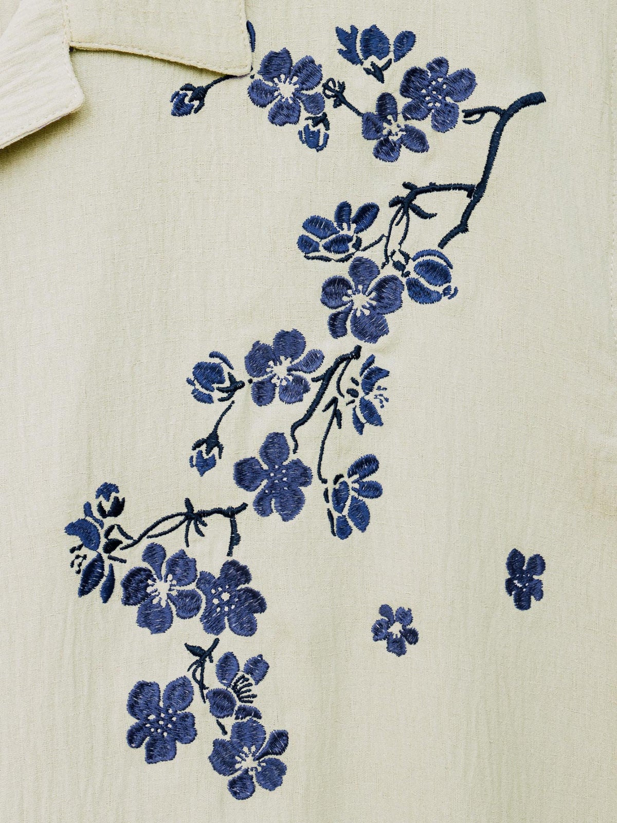 【雅結】桜刺繍 オープンカラー半袖シャツ