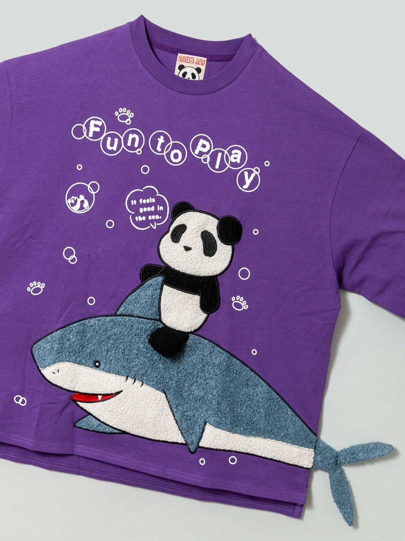【PANDIESTAJAPAN】“シャークパンダ”サガラ刺繍入りBIGシルエットロンT〔別注〕