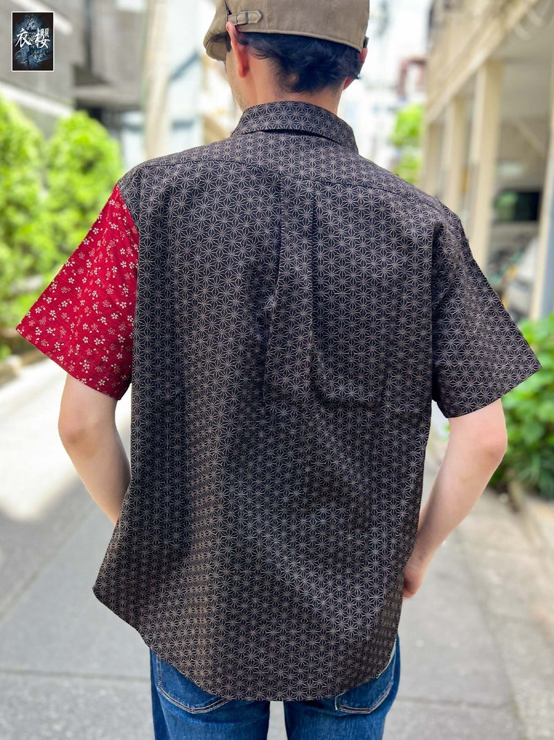 【衣櫻】“小桜×麻ノ葉”アシンメトリー半袖シャツ