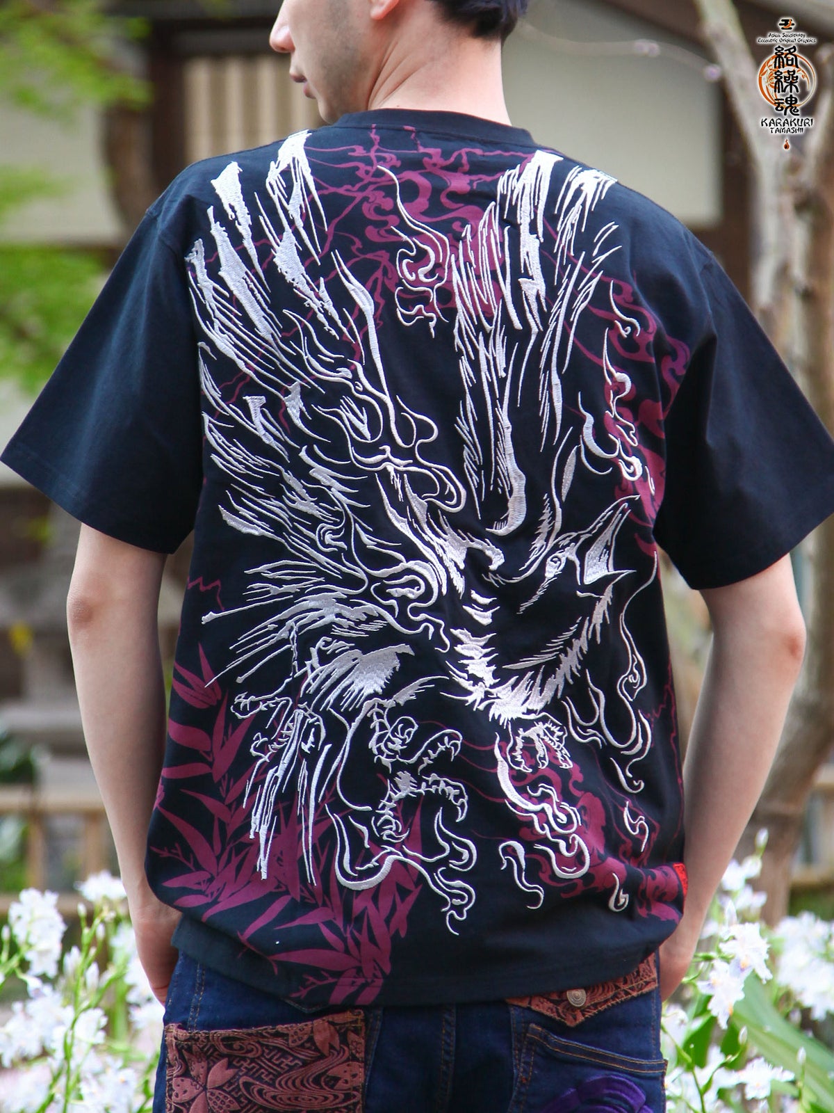 【絡繰魂】“八咫烏火炎”総刺繍Tシャツ