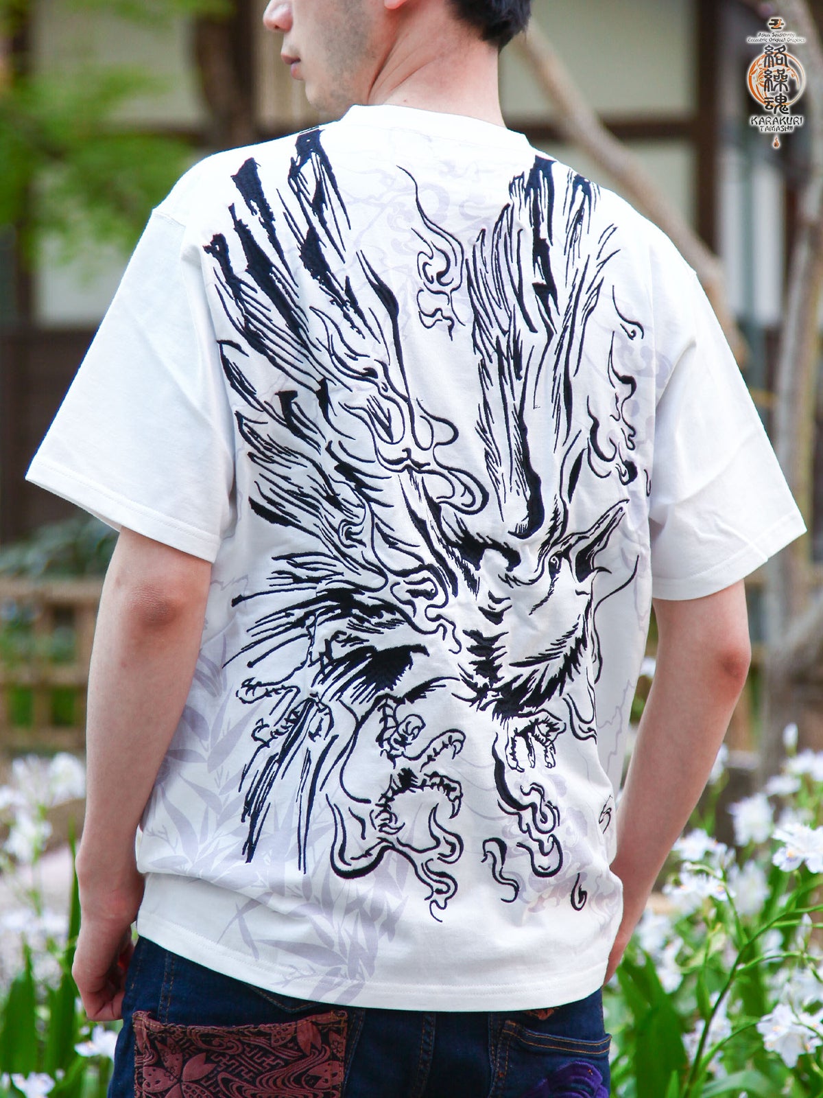 【絡繰魂】“八咫烏火炎”総刺繍Tシャツ