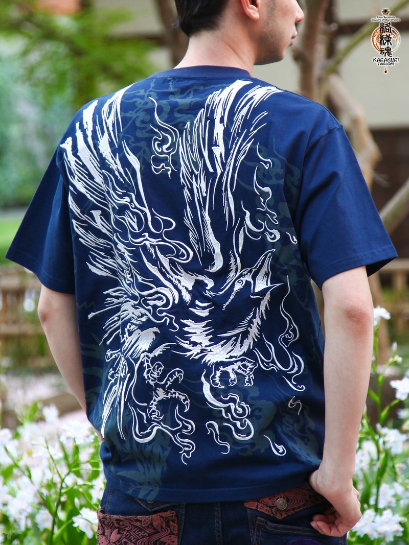 【絡繰魂】“八咫烏火炎”総刺繍Tシャツ