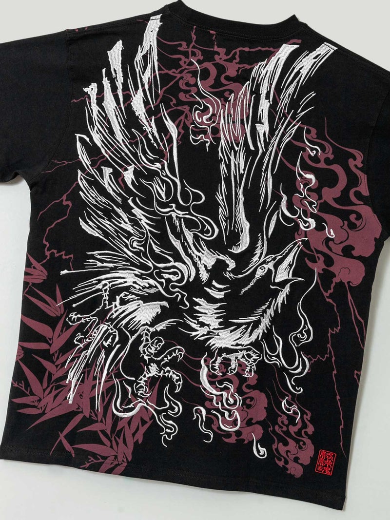 【絡繰魂】“八咫烏火炎”総刺繍Tシャツ
