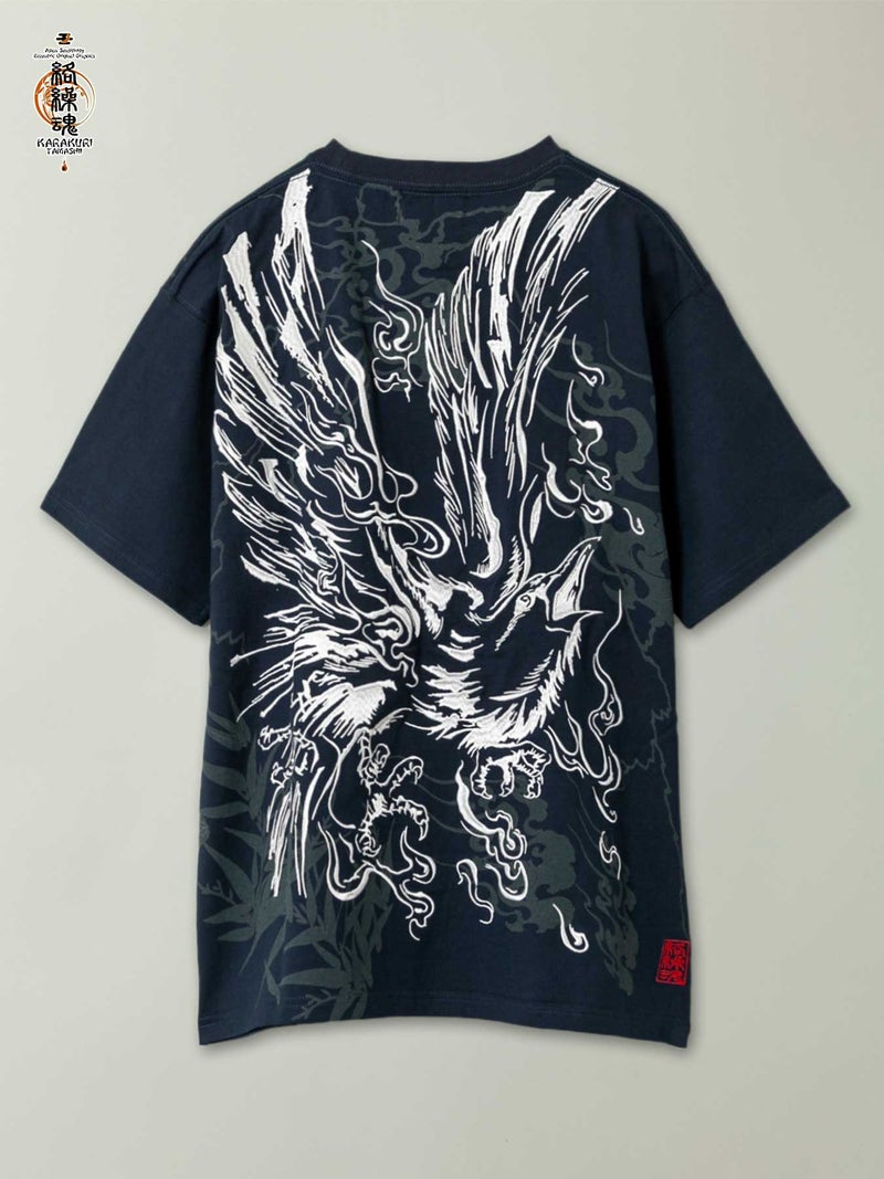 【絡繰魂】“八咫烏火炎”総刺繍Tシャツ