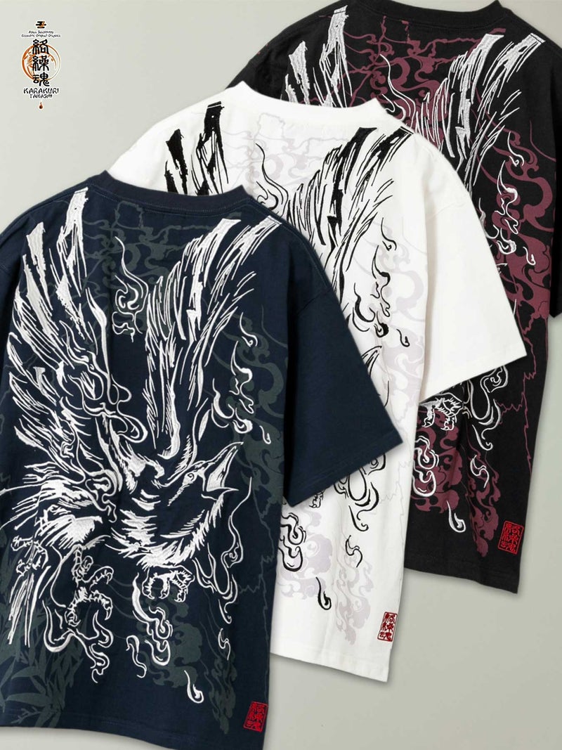 【絡繰魂】“八咫烏火炎”総刺繍Tシャツ