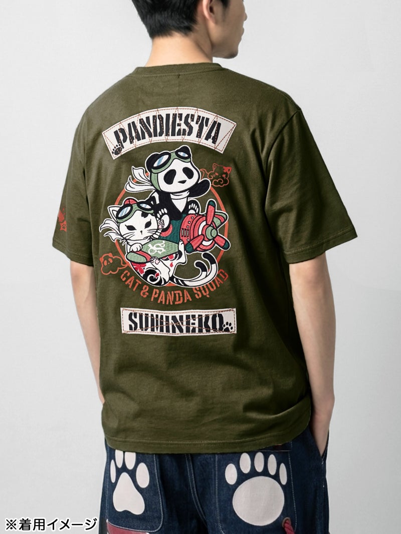 【SUMINEKO×PANDIESTA JAPAN】“スミネコとパンダ”ミリタリー風刺繍入りTシャツ